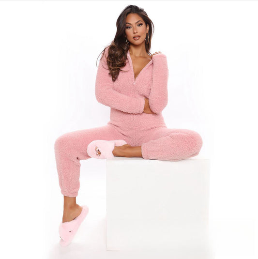 Women's Autumn and Winter Plush One-Piece Pajamas