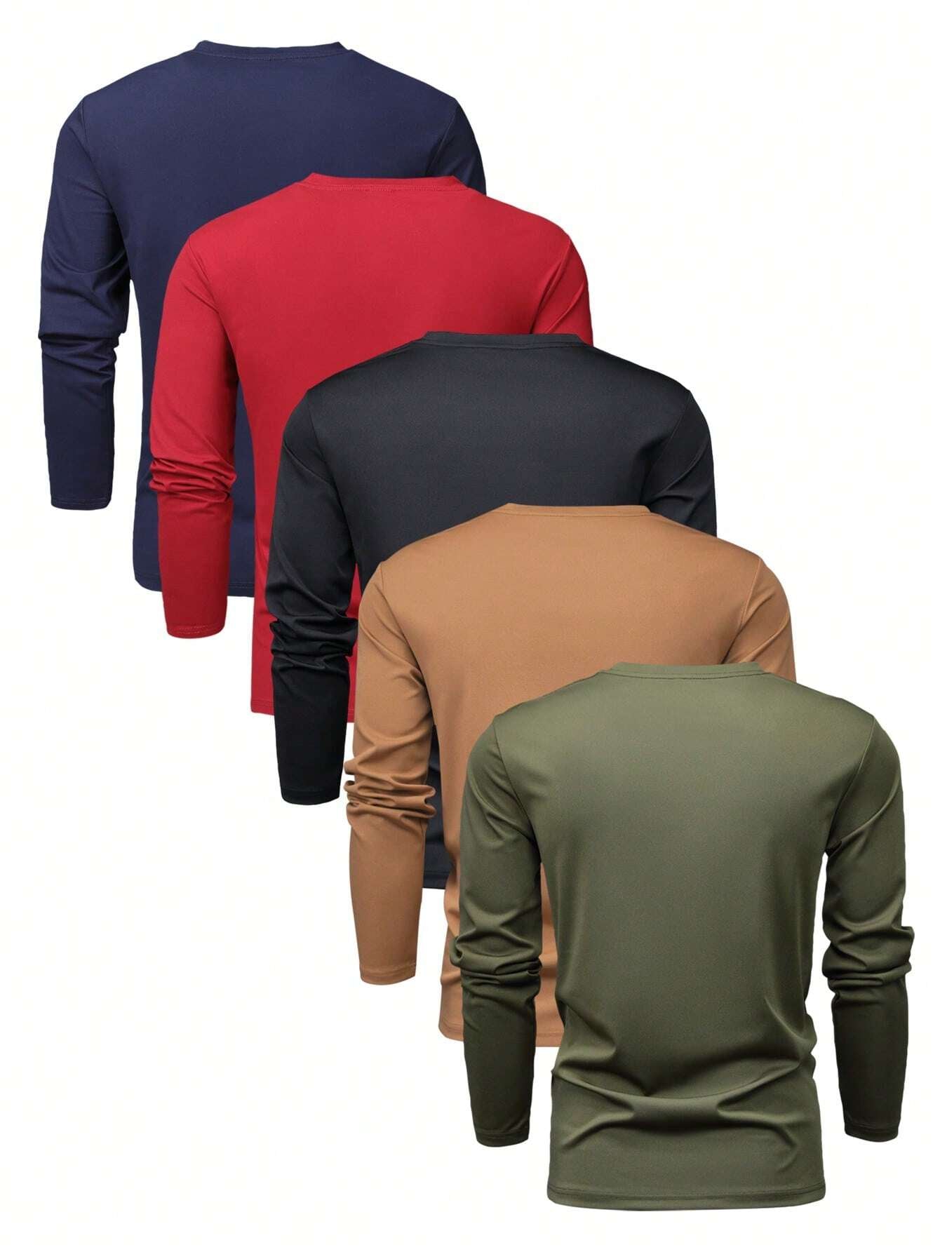 5Pcs/Set Men'S Regular Fit Long Sleeve T-Shirt of Basic Style and Solid Color for Fashionable, Casual, Sports and Outdoor Activities in Spring and Autumn