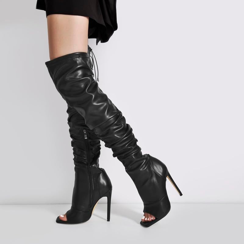 Boats-Women's Stiletto Heel Zipper Knee/Thigh High Boots Peep/Close Toe Pull on Long Boots