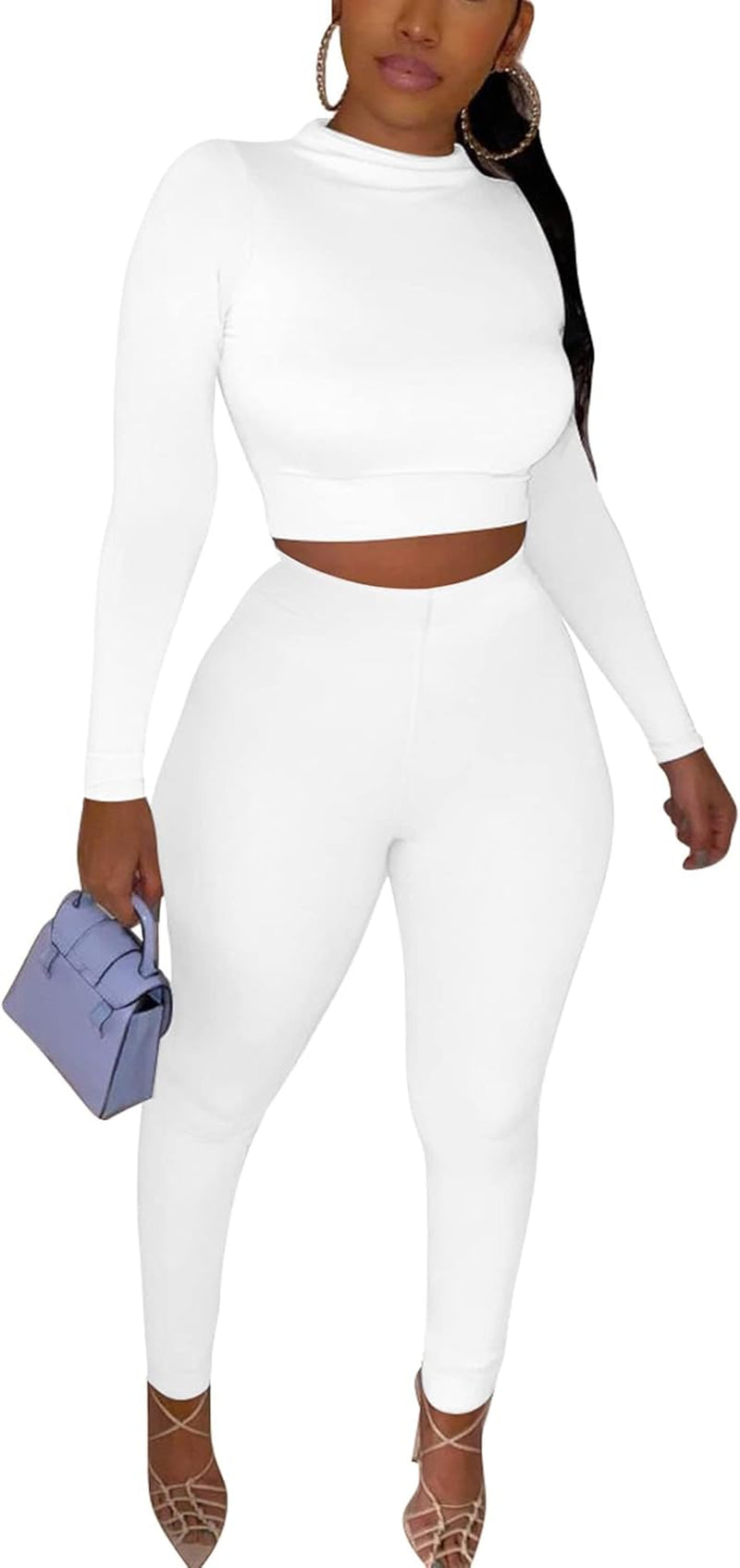 Women's Long Sleeve Crop Top High Waist Legging Pants Set, Tracksuit